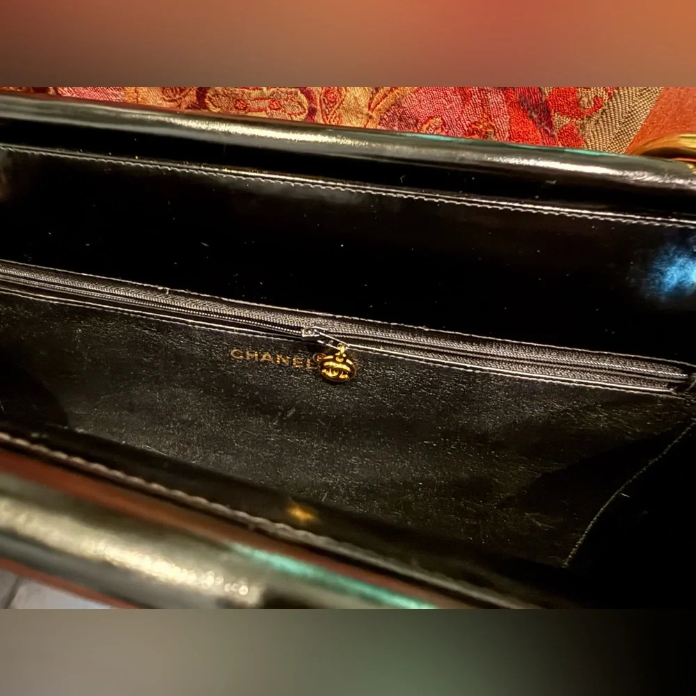 Chanel Quilted Patent Leather Frame Tote, Black